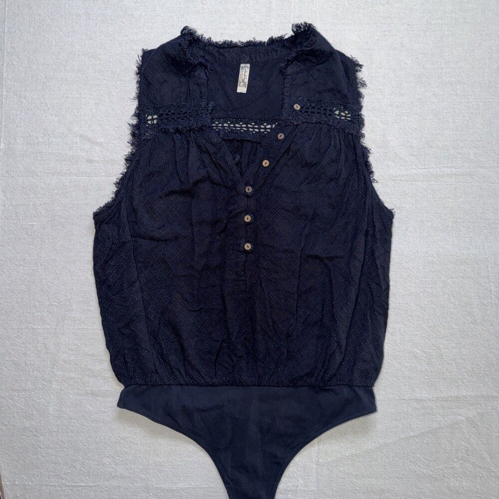 Intimately Free People Black Sleeveless Button Front Bodysuit Womens M